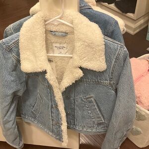 NWT Abercrombie & Fitch Blue Jean Jacket with White Sherpa